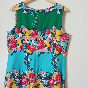 Talbots Dress Bright Floral  Multicolor Sleeveless Midi Lined Zipper Back 16